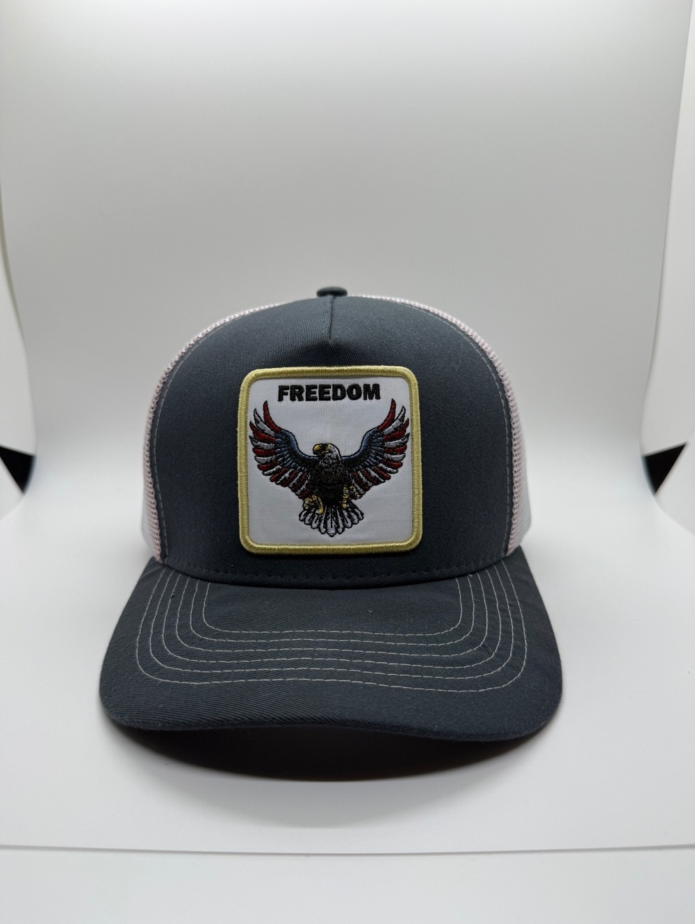 Arcadian Outfitters Freedom Eagle Patch Trucker Hat Snapback Gray White Mesh